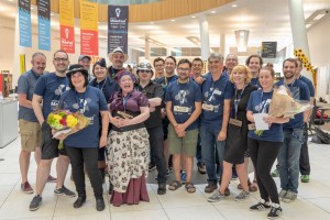 A group shot of the LivMF18 crew stood in the foyer of the library